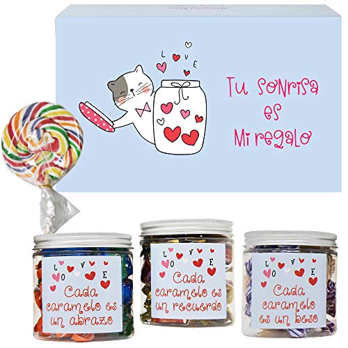 SMARTY BOX Caja Regalo Caramelos y Gominolas San Valentín, Cumpleaños Pareja, Enamorados, Golosinas Chuches sin Gluten, Fabricado en España
