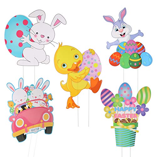 Soimis - Lote de 5 signos de patio de Pascua, estacas de césped de Pascua, signos de corte de conejo, piquetas, lector de conejo, en los coches, para jardín, fiesta de Pascua, decoración de