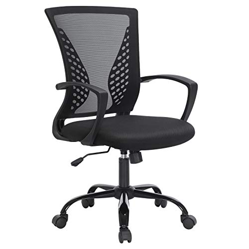 SONGMICS Silla de Malla, Silla de Oficina Giratoria, Regulable en Altura, Función de Inclinación, Respaldo y Asiento de Malla Transpirable, para Estudio de Oficina, Carga Máx. 120 kg, Negro OBN22BK