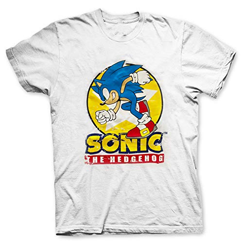 Sonic The Hedgehog Officially Licensed - T-Shirt Camiseta T Shirt - Original con Licencia Oficial Sega (Blanco, Small)