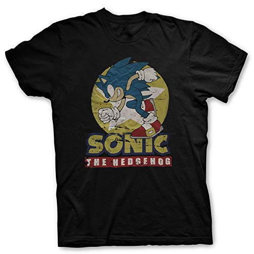Sonic The Hedgehog Officially Licensed - T-Shirt Camiseta T Shirt - Original con Licencia Oficial Sega (Negro, Small)