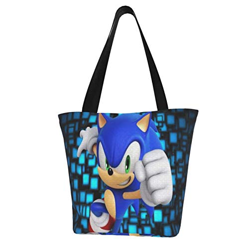 Sonic The Hedgehog Wallpapers Bolsas de comestibles reutilizables bolsas de compras plegables bolsas de comestibles bolsas de tela Ripstop de peso ligero resistente lavable a máquina poliéster