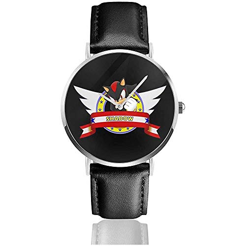 Sonis The Hedgehog Shadow Banner Relojes Reloj de Cuero de Cuarzo con Correa de Cuero Negro para Regalo de colección