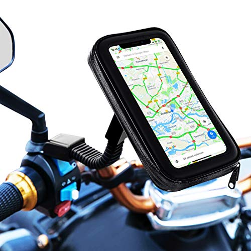 Soporte movil Moto Bicicleta Bici sujecion a Espejo retrovisor con Funda Impermeable Valida para telefonos de hasta 7" Soporte móvil Moto Soporte para movil Bicicleta Moto