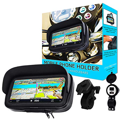 Soporte movil Moto Enganche rapido Unico con Cargador Carga rapida 2.1A Funda Impermeable con Visera Valida para Smartphones hasta 7.2" Soporte movil para Moto Soporte móvil Moto