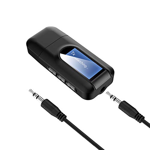 Srhythm Bluetooth 5.0 Transmitter and Receiver, 2-in-1 Portable Wireless Bluetooth Adapter with LCD Display/3.5mm AUX Stereo Output for Wired Speakers/TV/PC/Home/Car Stereo Sound System
