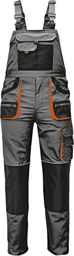 Stenso Des-Emerton® - Pantalones con Peto de Trabajo para Hombre Slim fit - Gris/Negro/Naranja - 58