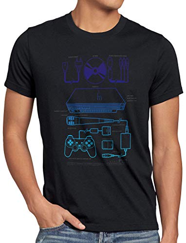 style3 PS2 Gamer Camiseta para Hombre T-Shirt Mando videoconsola, Color:Negro, Talla:4XL