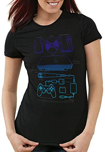 style3 PS2 Gamer Camiseta para Mujer T-Shirt Mando videoconsola, Color:Negro, Talla:2XL