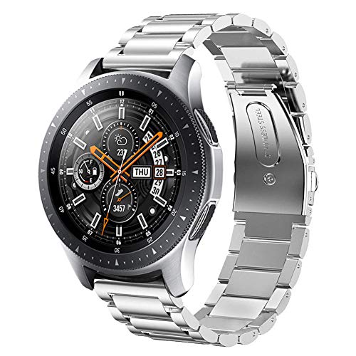 SUNDAREE Compatible con Correa Galaxy Watch 46MM,22MM Metal Acero Inoxidable Reemplazo Correa Banda Pulseras de Repuesto para Samsung Galaxy Watch 46MM/Galaxy Watch 3 45MM/S3 Classic(46 Plata)