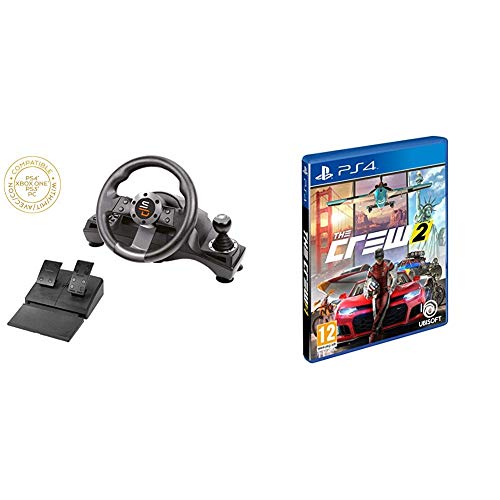 Superdrive - Volante de carreras Drive Pro GS700con palanca de cambios, pedales y vibraciones para PS4 - Xbox One - PC y PS3 + The Crew 2 - Edición Estándar