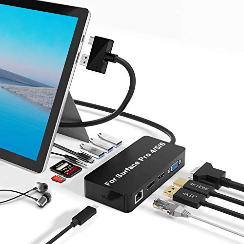 Surface Pro Dock para Surface Pro 4 / Pro 5 / Pro 6 USB Hub Docking Station con Puerto Gigabit Ethernet,4K HDMI VGA DP Display Port, 3xUSB 3.0 Ports, Audio out Port, USB C Port, SD/TF Card Reader