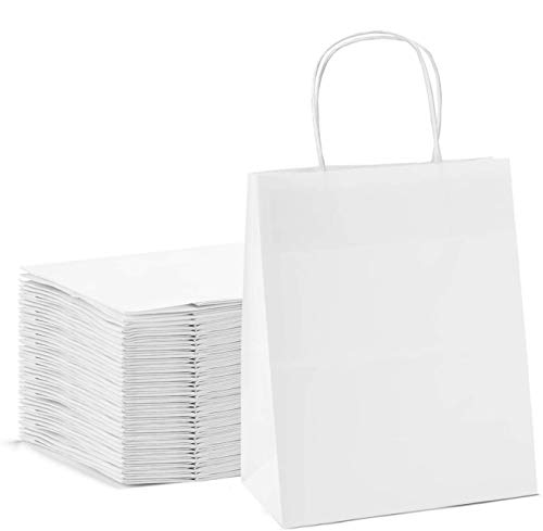 Switory Bolsa de papel Kraft de 25 piezas con asas, bolsa de regalo de compras blanca de 20x12x26,5cm con asas retorcidas para fiesta, embalaje, personalización, transporte, venta al por menor