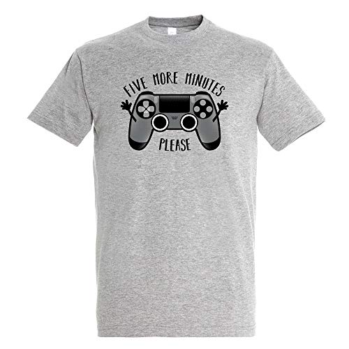 T-Shirt Play Five More Minutes - Gamer - Umorismo - Puro Cotone - Serigrafia di Alta Qualità.