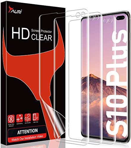 TAURI 3 Piezas Protector de Pantalla para Samsung Galaxy S10 Plus Perfectamente Adaptado Funda Compatible Sin Burbujas HD Clear TPU Protector de Película