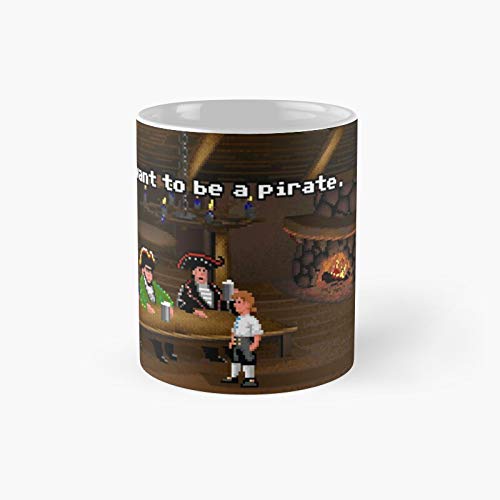 Taza clásica con texto en inglés "I Want to Be A Pirate Monkey Island 2, el mejor regalo divertido tazas de café de 325 ml