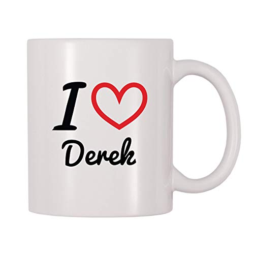 Taza de café con nombre personalizado de I Love Derek (11 oz)
