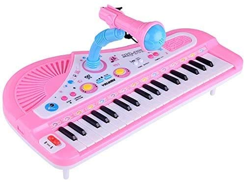 Teclado de juguete de piano para niños, instrumentos de música de regalo con micrófono 37 llaves, durante 1 2 3 años de edad, niñas de 4 años 24 canciones de demostración y 3 tonos 8 ritmos juguetes d