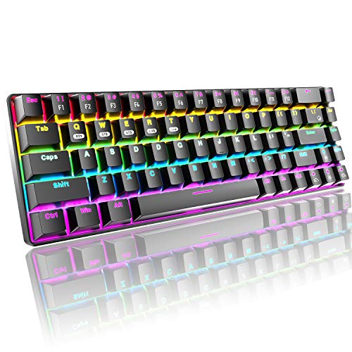 Teclado mecánico 60% para videojuegos, Bluetooth / USB inalámbrico de 2,4 GHz, cable 3 modos, 68 teclas, interruptor azul, 16 efectos de retroiluminación mixtos de arco iris, recargable de 3000 mAh