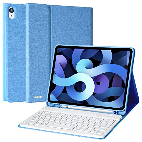 Teclado para iPad Air 4 2020, Funda para iPad 10.9 Air 4 Generación 2020/iPad 10.9/iPad Pro 11 2018 con Teclado Español Bluetooth Inalámbrico, y Portalápices, Soporte Touch ID y Teclado Desmontable