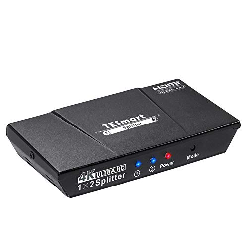 TESmart 1x2 HDMI Splitter 4K HDMI Powered 1 Entradas 2 Salidas HDMI Splitter Monitor Duplicación de Audio y Video Dual para Ultra HD 4K x 2K @60Hz /HDCP 2.2 /3D y HDR/HD STB (Negro)