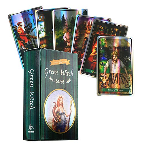 The Green Witch Tarot Cards 78pcs Deck Green Witchcraft Series Family Party Juego De Mesa Oracle Playing Card Holographic Green Witch,Deck Game,Only Tarot