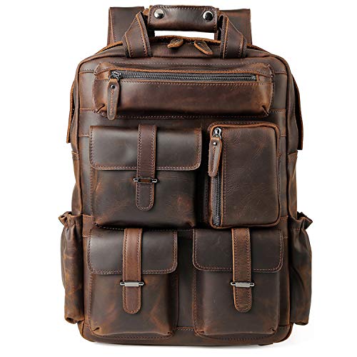 TIDING Mochila de piel para hombre de 15,6 pulgadas, para el ordenador portátil, con correa Trolly, gran capacidad, mochila para hombres, bolso de mano, color marrón TIDING Mochila de piel para hombre de 15,6 pulgadas, para el ordenador portátil, con correa Trolly, gran capacidad, mochila para hombres, bolso de mano, color marrón