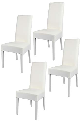 Tommychairs - Set 4 sillas Luisa para Cocina, Comedor, Bar y Restaurante, solida Estructura en Madera de Haya y Asiento tapizado en Polipiel Blanco Tommychairs - Set 4 sillas Luisa para Cocina, Comedor, Bar y Restaurante, solida Estructura en Madera de Haya y Asiento tapizado en Polipiel Blanco