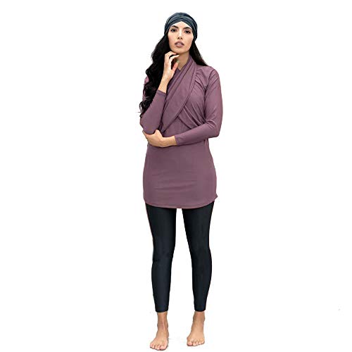 Traje de baño Musulman Modeste – Burkini para mujer conjunto de pantalones de hijab cobertura completa de secado rápido elástico Beachwear 3 piezas morado 3XL