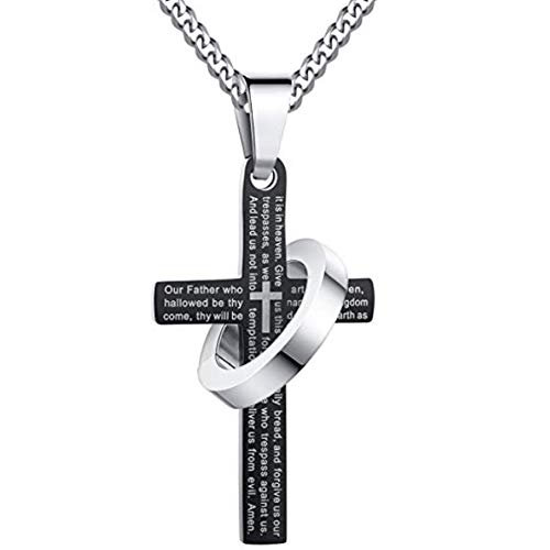 Trifycore anillo de la cadena collar con una cruz de acero inoxidable y el anillo de cuello con un colgante de moda para los hombres negro par de regalos Trifycore anillo de la cadena collar con una cruz de acero inoxidable y el anillo de cuello con un colgante de moda para los hombres negro par de regalos