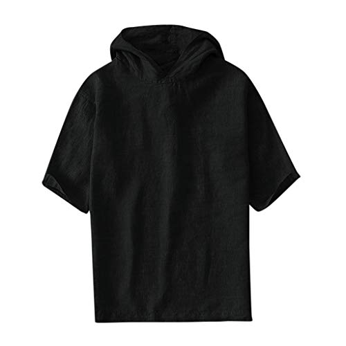 TUDUZ Camisetas Hombre Manga Corta Camisa Casual de Algodón y Lino de Color Liso Ropa con Capucha (Negro XXL) TUDUZ Camisetas Hombre Manga Corta Camisa Casual de Algodón y Lino de Color Liso Ropa con Capucha (Negro XXL)