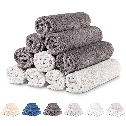 Twinzen - 10 x Pequeñas Toallas de Mano 30x50 cm. Dúo Gris & Blanco. Toallas de Baño para Mano, Esponja, Set de Baño, Juego de Toallas de Mano, pequeñas Toallas de Mano para el Lavabo