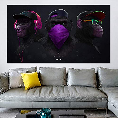 UIOLK Carteles e Impresiones nórdicos Coloridos y geniales de DJ Rap orangután Mural Arte Lienzo Pintura Mural Imagen de Sala de Estar