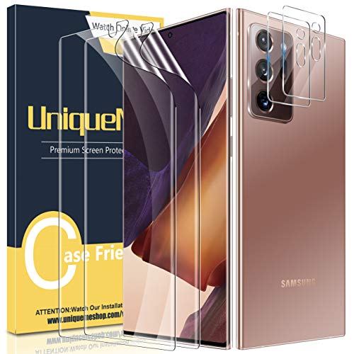 UniqueMe [2 Pack] Protector de Pantalla Compatible con Samsung Galaxy Note 20 Ultra 5G / 4G 6.9 Pulgada + [2 Pack] Protector de Lente de Cámara Cristal Templado, [Sin Burbujas] HD Film [Flexible]