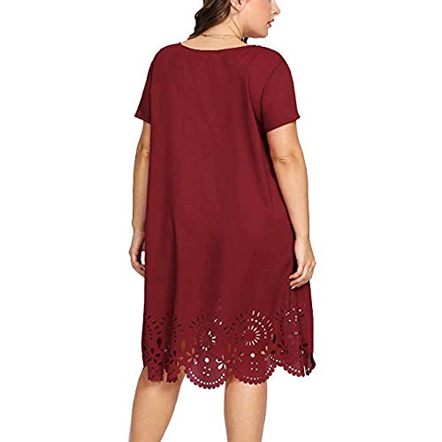 Vestidos Mujer 2019 Nuevo SHOBDW Cuello Redondo Color Sólido Hueco Suelto Fiesta Nocturna Boda Vestidos de Fiesta Mujer Tallas Grandes XL-5XL(Rojo,3XL)