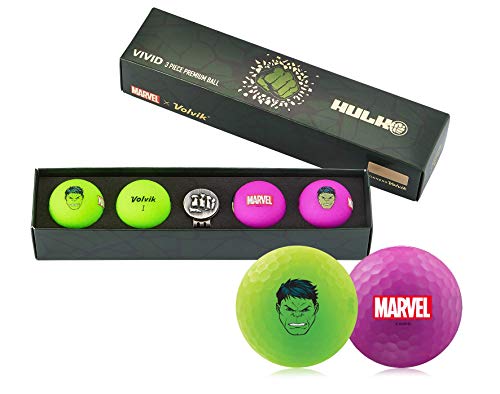 Volvik X Marvel Heroes Vivid XT 4 pelotas de golf + marcadores de pelota - edición limitada, Hulk