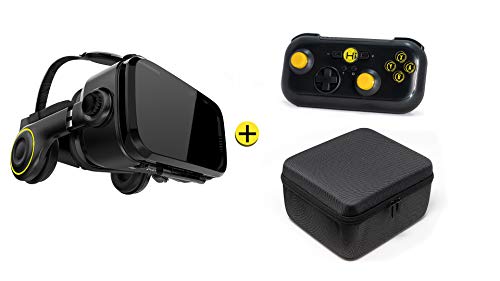 VR-Shark X4 Bundle - Virtual Reality Kit with Touchbutton & Bluetooth Gamepad & Case | VR Glasses for 4.7 - 6.1 Inch Smartphone | Comp. with Nexus / Samsung / Lumia / LG / Moto [FOV 120°]