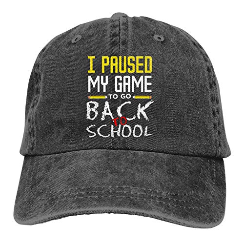 WINCR Gorra de béisbol ajustable con texto en inglés "I Paused My Game to Go Back to School, unisex, tela vaquera, para adultos