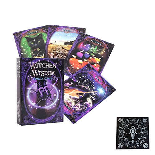 Witches Wisdom Oracle Card 48 Uds. Cartas de Tarot para Amigos, Fiesta Familiar, Juego de Mesa Feliz, Tarjetas de Regalo,with Tablecloth,Tarot Cards