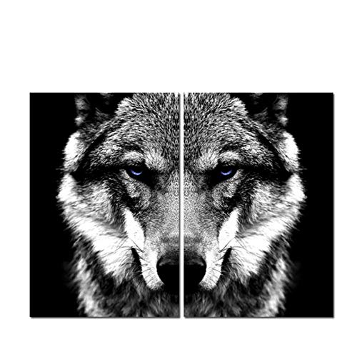 WLKQY Cabeza de lobo blanco y negro Decoración nórdica Animales modernos Imágenes artísticas de pared en lienzo Carteles e impresiones para la sala de estar - 30x40cmx2 sin marco