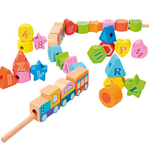 WOOMAX - Juego de arrastre en madera Tren 35 piezas (46440)