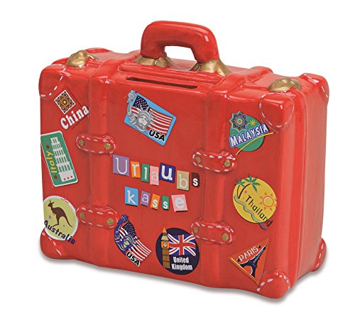 Wurm KG Hucha Vacaciones – Caja de Color Rojo en Forma de maletín | Hucha roja, Caja de Viaje con Llave y candado | Hucha con Cerradura