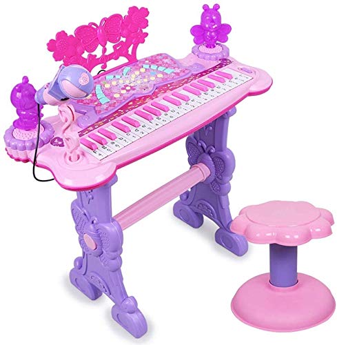 XINRUIBO Teclado para niños, teclados de Pianos para niños Luces de Colores y Taburete con micrófono de Trabajo Real para niños Piano Infantil