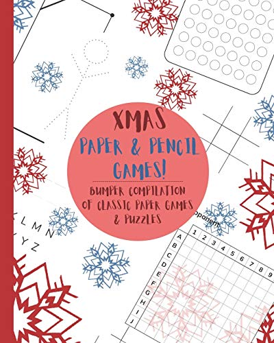 Xmas Paper & Pencil games!: Cute Christmas winter snowflake snowmen travel & activity game book with game instructions! Features 4 in a row, hangman, ... Battle, Tic tac toe & dots & boxes & mazes