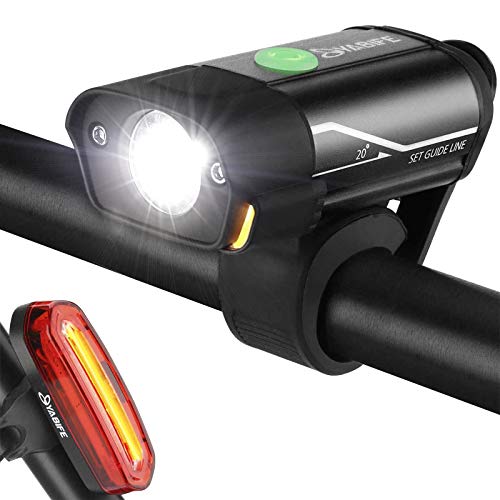 Yabife Luces Bicicleta Delantera y Trasera Linterna Bicicleta Impermeable, Multifunción Luz LED Bicicleta Recargable USB con 5 Modos para Carretera y Montaña - Seguridad para la Noche