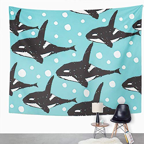 Y·JIANG Tapiz de morsa, ballena asesina, lindos niños en ballenas marinas abstractas para el hogar, dormitorio o dormitorio, 152,4 x 127 cm
