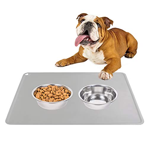 YUDICP Alfombrilla de alimentación para perros de silicona, antideslizante, impermeable, fácil de limpiar, 41 x 31 cm, color gris claro YUDICP Alfombrilla de alimentación para perros de silicona, antideslizante, impermeable, fácil de limpiar, 41 x 31 cm, color gris claro