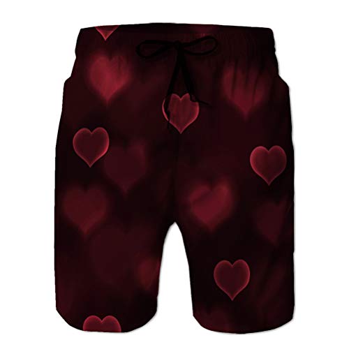 Yuerb Mens Summer Swim Trunks Shorts de Playa de Secado rápido Shorts Abstractos Rojos Amor corazón Luces Bokeh Valentine Pattern eps Small