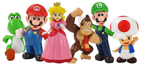 YUNDING Super Mario Peluches 4-8cm 6pcs/Lote Super Mario Bros Figura Luigi Mario Donkey Kong Yoshi Toad Princesa Melocotón Anime Modelo Juguetes PVC Llaveros