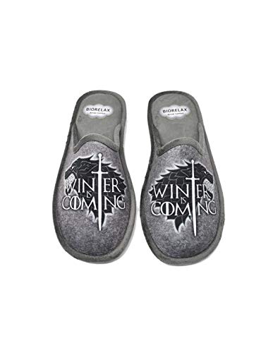 Zapatillas de casa Hombre - Juego de Tronos - Game of Thrones - Biorelax 1538 Winter is Coming - Edición Limitada (38 EU, Gris, 38)